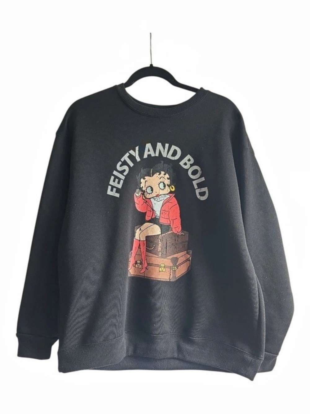 Betty Boop Distressed Design Graphic Thick Sweatshirt in Black